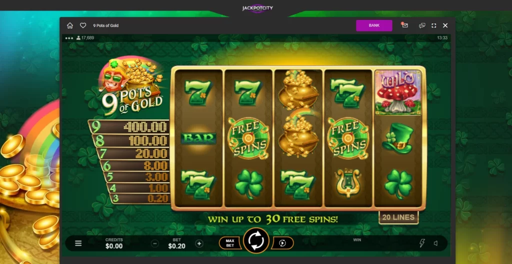 jackpot city online casino 9 pots of gold pokie game