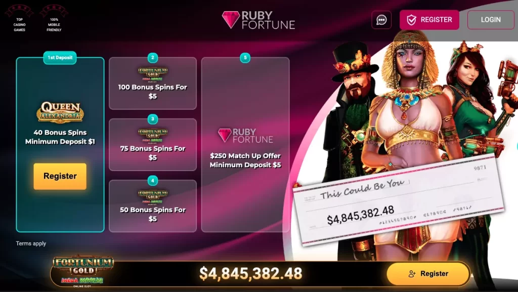Ruby Fortune $1 Deposit Bonus CA