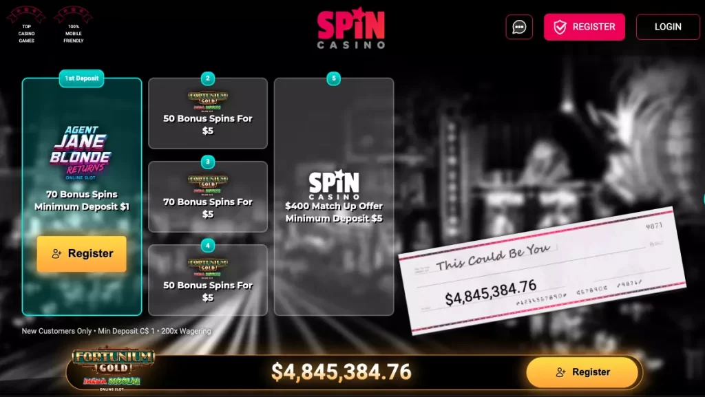 Spin Casino $1 Deposit Bonus CA