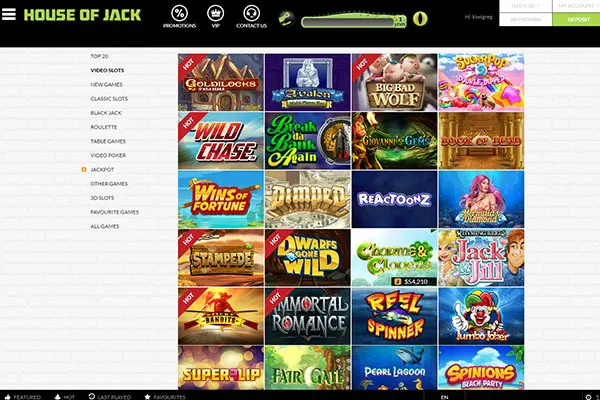 House of Jack Casino games