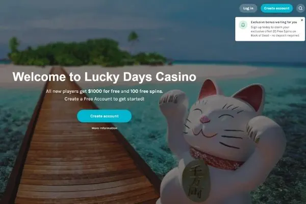 Lucky Days casino Exclusive Welcome Bonus