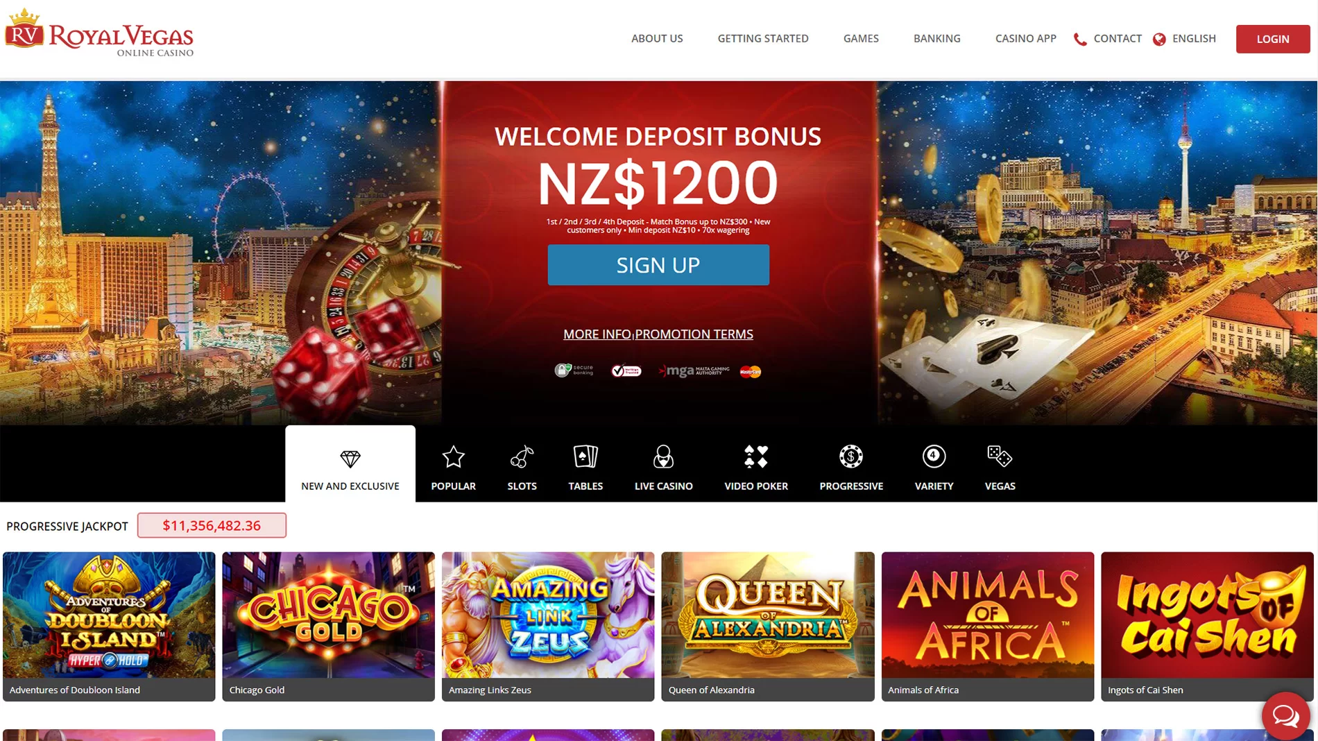 Royal Vegas Casino NZ home page
