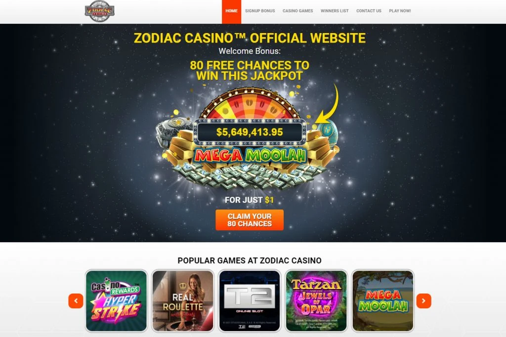 Zodiac Casino NZ Home page