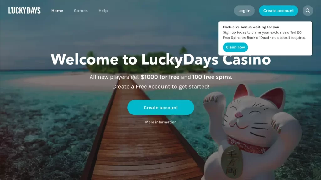 Lucky Days NZ homepage