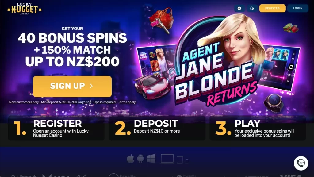 Lucky Nugget 40 Spins + 150% up to NZ$200