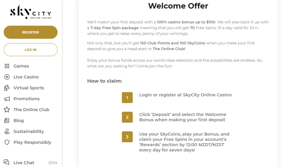 Sky City welcome offer