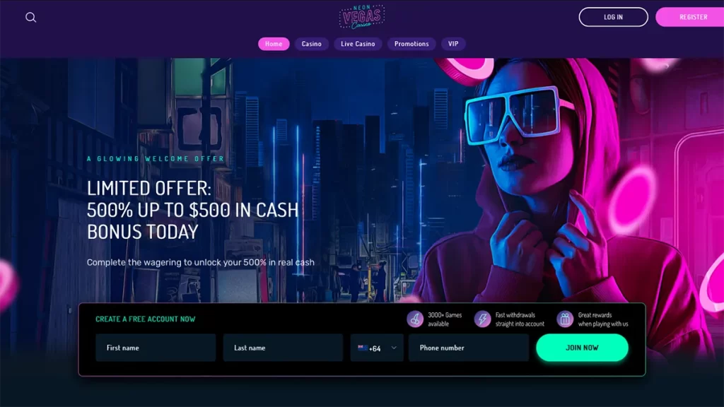 Neon Vegas casino homepage